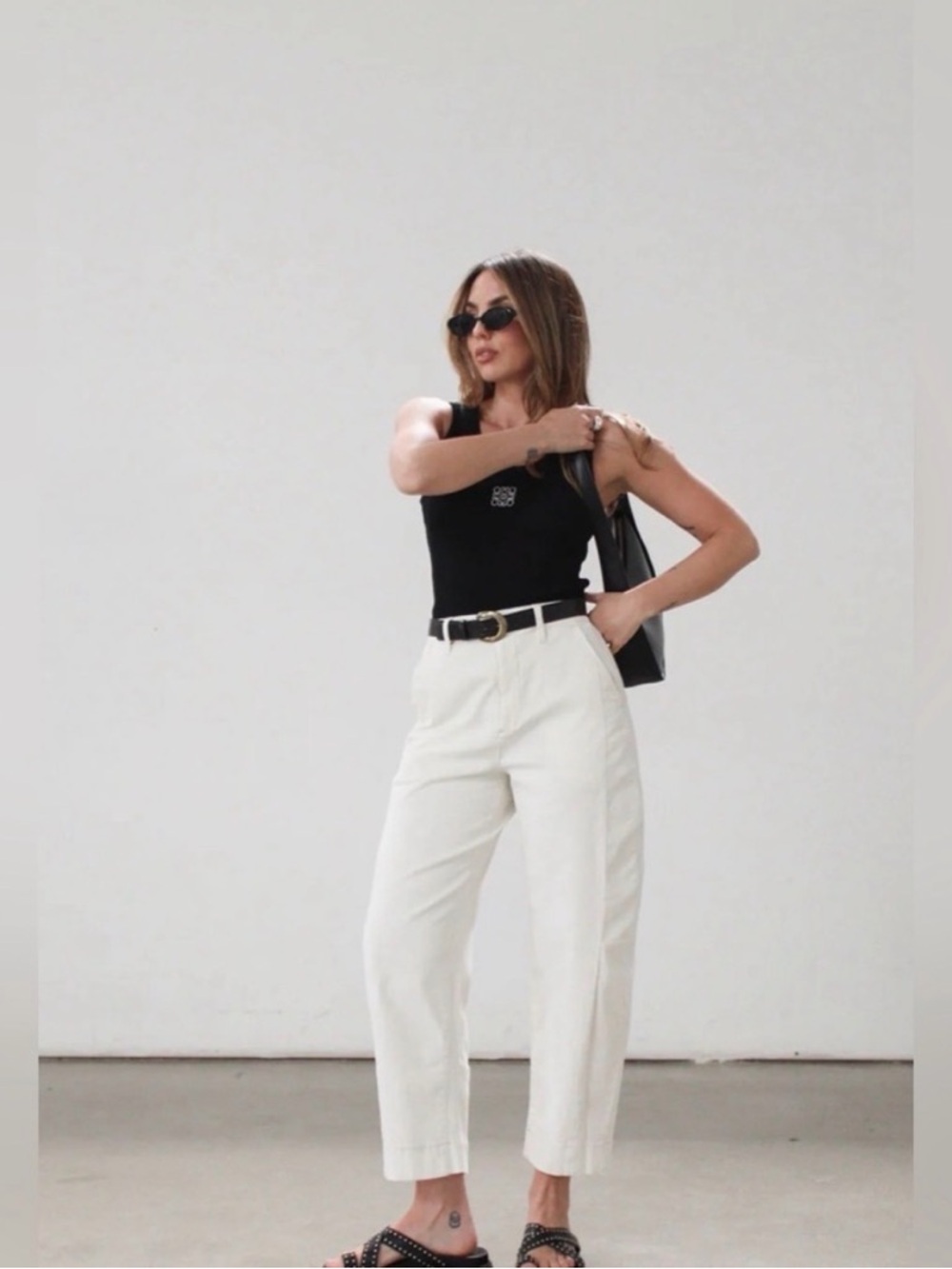Classic High-Waist Cream Wide-Leg Pants